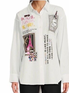 Limited edition Karl Lagerfeld White Pop-Art Graphic Button Shirt